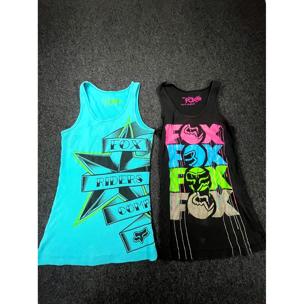 Y2K Fox Racing Tank Top Women Large Blue Black Motocross Graphic Riders Lot Of 2